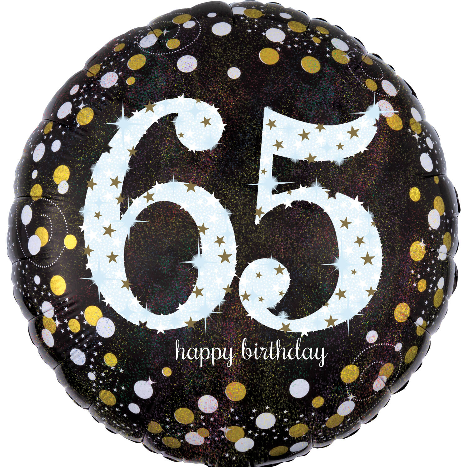 Foil balloon - Holographic Sparkling - "65 Happy Birthday" - 45 cm